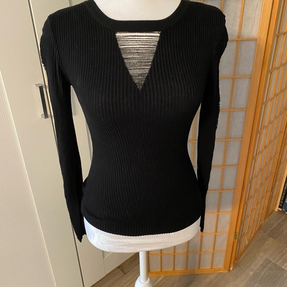 Fashion Nova Black Long Sleeve Ribbed Distressed Cut Out Top  Blouse Small - Picture 1 of 4
